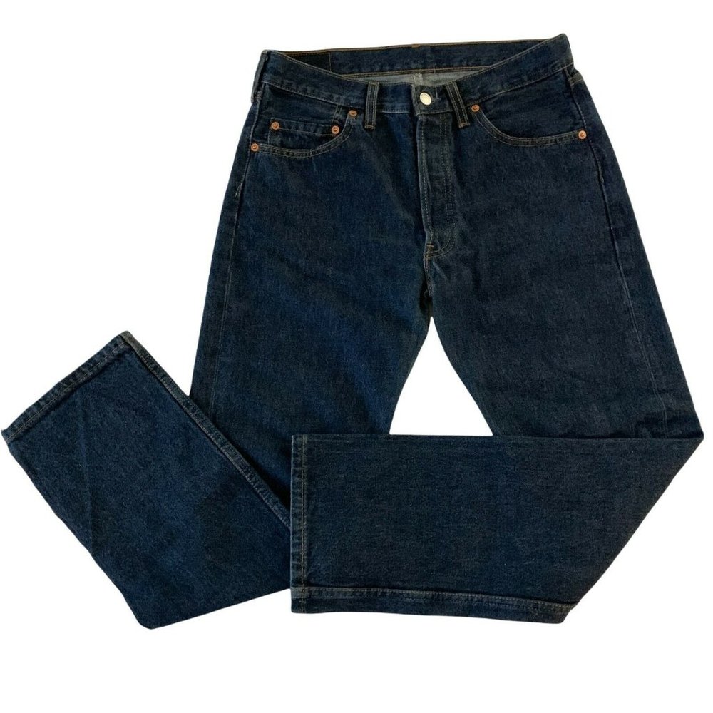Levis 501 Jeans 32x30 Mens Blue Denim Button Fly Dark Wash Straight Leg